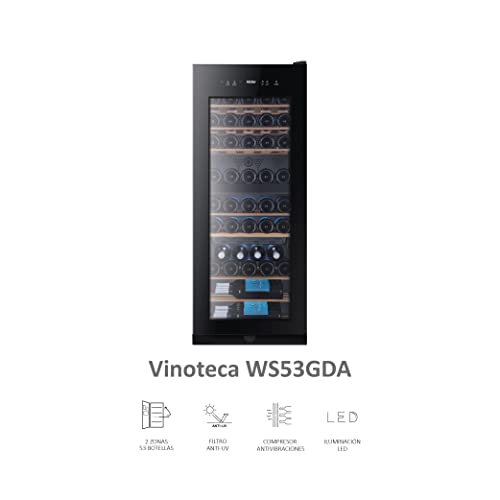 Haier WS53GDA Weinklimaschrank für 53 Flaschen mit 2 Klimazonen, Freistehend mit UV undurchlässiger Glasscheibe