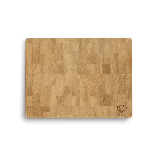 SPRINGLANE Eichenholz Schneidebrett 30 x 40 x 4 cm, Rutschfest dank 4 Schaumstoffstopper, Holzbrett, Küchenbrett aus Stirnholz mit Griffmulde inkl. Pflegehinweis