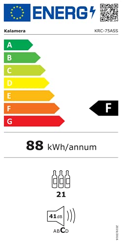 Kalamera Weinkühlschrank Klein, 21 Flaschen, 75 Liter, Eine Kühlzonen 5-18 °C