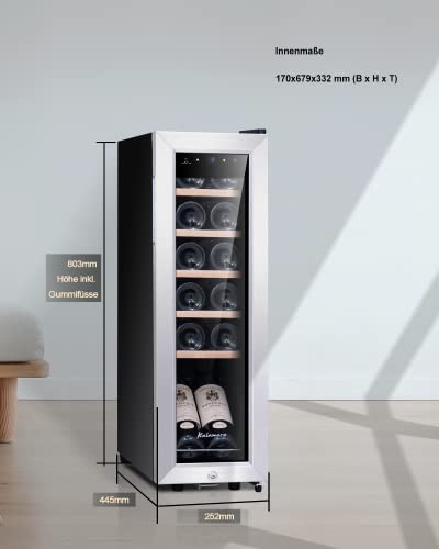 Kalamera Weinkühlschrank, 12 Flaschen 35 Liter Weinklimaschrank klein mit Kompressor