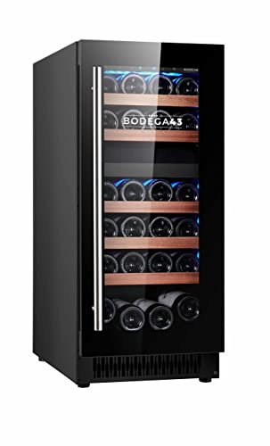 BODEGA43-28 Schmaler Weinkühlschrank Freistehend und Einbau mit 2 Zonen, 74 Liter und 28 Flaschen