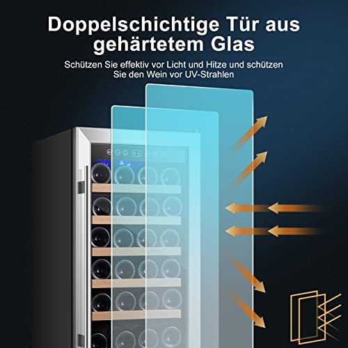 BODEGA Weinkühlschrank, 32 Flaschen 83 Liter, Touch-Bedienfeld, 5-18°C Kühlzone