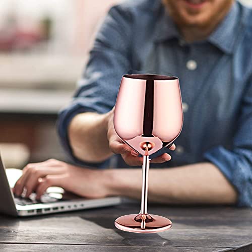 D L D Zweiteiliges Weinglas Set Kupfer, Rotweinglas, Edelstahl gebürstet, Rosegold ,500ml.