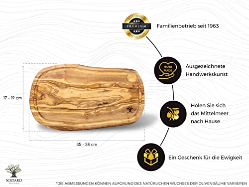 SOLTAKO Olivenholz Schneidebrett, Holzbrett, Servierbrett, Steakbrett, Käsebrett