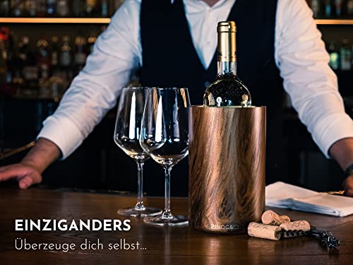 Pinocs Premium-Flaschenkühler in edler Holzoptik, Edelstahl-Weinkühler-Doppelwandig