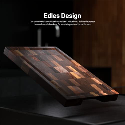 Royal Woods Edles Schneidebrett aus Walnussholz mit Saftrille - Schneidebrett aus Holz - 36×25x3 cm – antibakterielles Naturprodukt – Küchenbrett & Servierplatte -