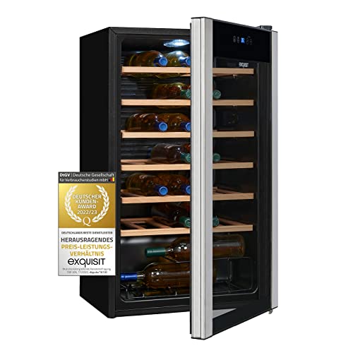 Exquisit Weinkühler WS1-34-GTE-030G schwarz, 93 Liter Nutzinhalt, Schwarz, LED Anzeige