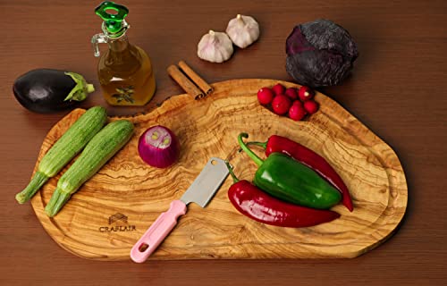 CRAFLAIR ~ 49-56 cm ~ XL Schneidebrett Olivenholz mit Saftrand ~ extra großes Servierbrett ~ Käsebrett Rustikal ~ Holzbrett ~ Serviertablett Holz ~ Servierplatte ~ Frühstücksbrettchen