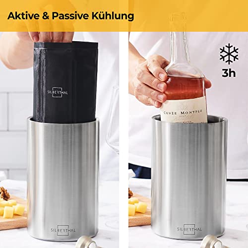SILBERTHAL Weinkühler Edelstahl Doppelwandig, Aktive Kühlung mit Kühlmanschetten