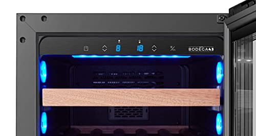 BODEGA43-28 Schmaler Weinkühlschrank Freistehend und Einbau mit 2 Zonen, 74 Liter und 28 Flaschen