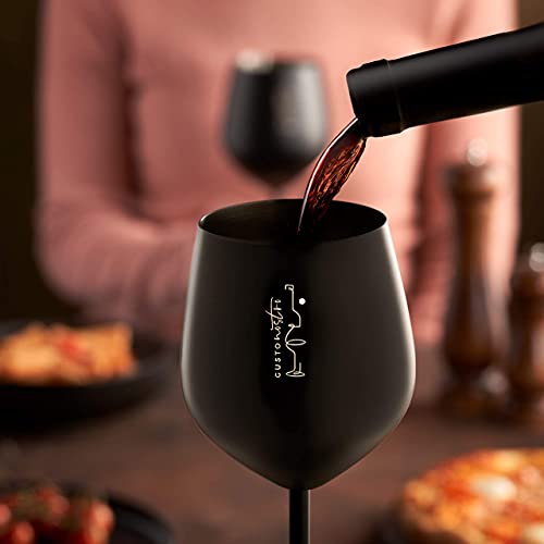 Weingläser mit Stiel aus Edelstahl, 540ml, Elegante Kelche Schwarz, 2er Pack
