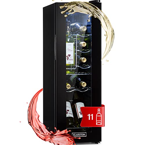 Klarstein Weinkühlschrank Shiraz, 1 Zonen Getränkekühlschrank Schmal, Leiser Kühlschrank mit Glastür