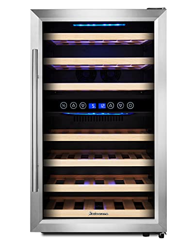 Kalamera Weinkühlschrank 2 Zonen, Edelstahloptik, 45 Flaschenn, 120 Liter mit Zwei Kühlzonen