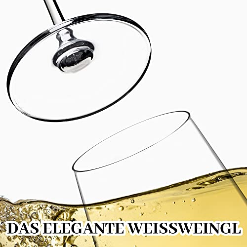 KADAX Weißweingläser aus Kristallglas, 6er Set, 360ml, mit langem Stiel