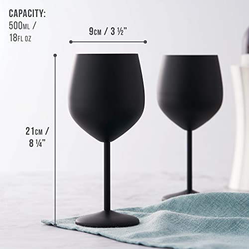 Oak & Steel, 4 Edelstahl Weingläser, 540ml, Schwarz, Robust & Unzerbrechlich