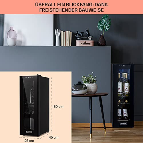 Klarstein Weinkühlschrank Shiraz, 1 Zonen Getränkekühlschrank Schmal, Leiser Kühlschrank mit Glastür
