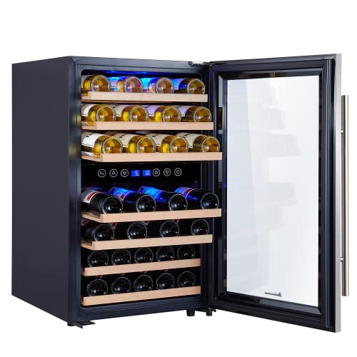 Kalamera Weinkühlschrank 2 Zonen, Edelstahloptik, 45 Flaschenn, 120 Liter mit Zwei Kühlzonen