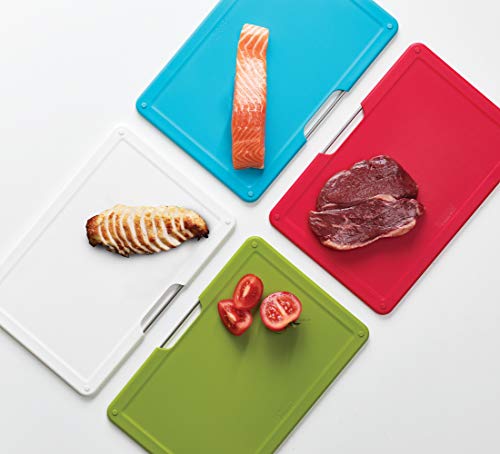 Joseph Joseph Folio - 4-teiliges rutschfestes Küchenschneidebrett-Set, farbcodierte Bretter mit Slimline-Aufbewahrungsbox, Küchenorganisation, Weiß