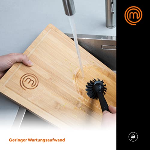 MasterChef Schneidebrett Holz, Holzbrett Küche aus Bambus, für Fleisch, Schinken, Brot, Käse, mit Saftrille und Anschlagkante, Natürlich, Nachhaltig, Spülmaschinenfest