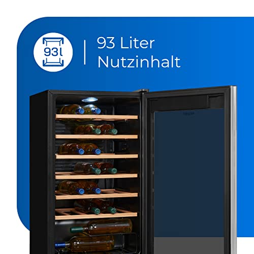 Exquisit Weinkühler WS1-34-GTE-030G schwarz, 93 Liter Nutzinhalt, Schwarz, LED Anzeige