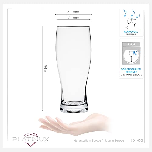 PLATINUX Biergläser 500ml, Set 6-Teilig, Weizengläser, hohes Bierglas