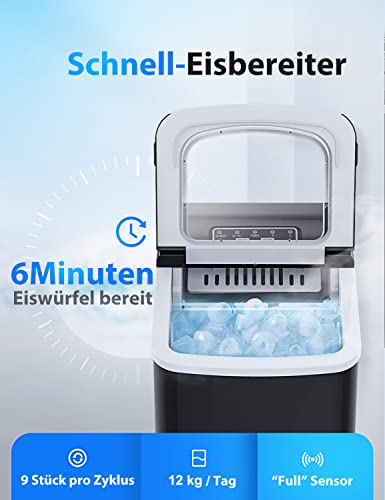 Eiswürfelmaschine, FREE VILLAGE Klein Eiswürfelbereiter, 9 Hohlkegel Eiswürfel/6-10 Minuten