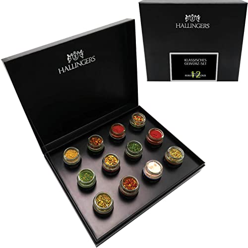 Hallingers 12er Gewürz-Geschenk-Set, Gewürze aus aller Welt (160g) - Klassisches Gewürz-Set (Set) - Passt immer 2023, Grillen - Geschenk zu Ostern 2023
