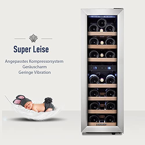 Kalamera Kleiner Weinkühlschrank für 19 Flaschen, 75 Liter, Temperaturzonen 5-10°C/10-18°C