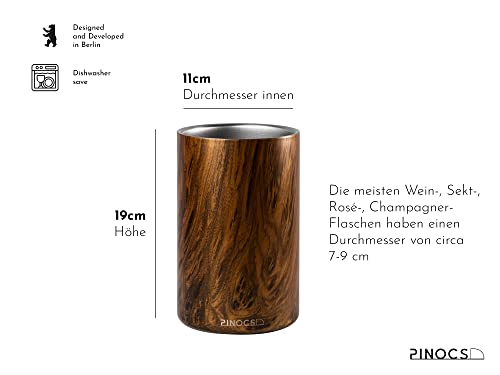 Pinocs Premium-Flaschenkühler in edler Holzoptik, Edelstahl-Weinkühler-Doppelwandig