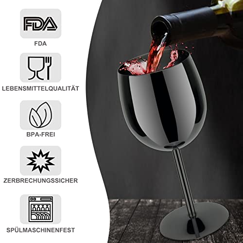 LELELINKY Weinglas, 350ml, Edelstahl Rotweingläser, Schwarz, 2er set