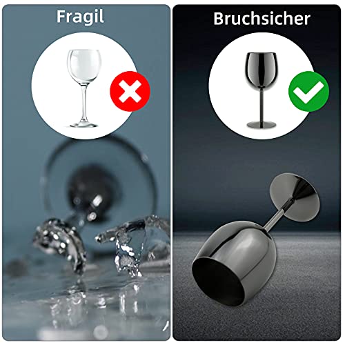 LELELINKY Weinglas, 350ml, Edelstahl Rotweingläser, Schwarz, 2er set