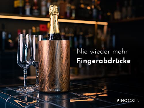Pinocs Premium-Flaschenkühler in edler Holzoptik, Edelstahl-Weinkühler-Doppelwandig