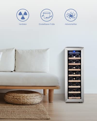Kalamera Weinkühlschrank Klein, 21 Flaschen, 75 Liter, Eine Kühlzonen 5-18 °C