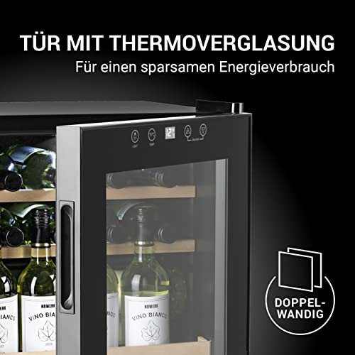 N8WERK Weinkühlschrank für bis zu 15 Flaschen Wein, Leise Kompressortechnologie|, freistehend