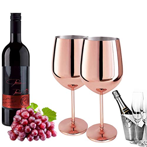 D L D Zweiteiliges Weinglas Set Kupfer, Rotweinglas, Edelstahl gebürstet, Rosegold ,500ml.