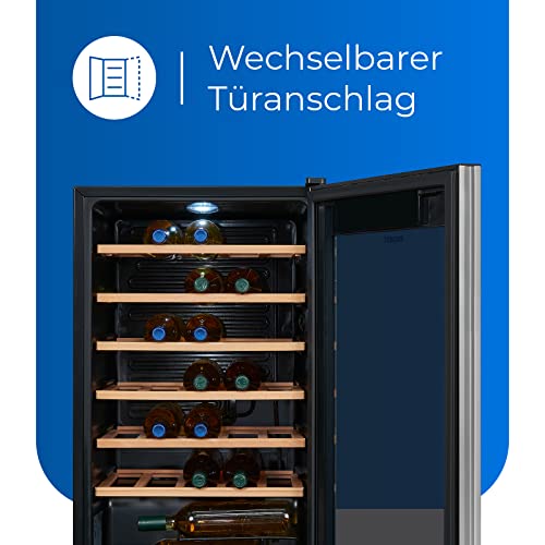 Exquisit Weinkühler WS1-34-GTE-030G schwarz, 93 Liter Nutzinhalt, Schwarz, LED Anzeige