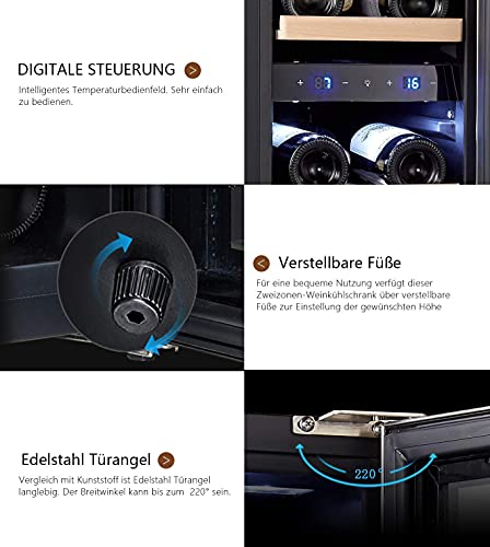 Kalamera Kleiner Weinkühlschrank für 19 Flaschen, 75 Liter, Temperaturzonen 5-10°C/10-18°C