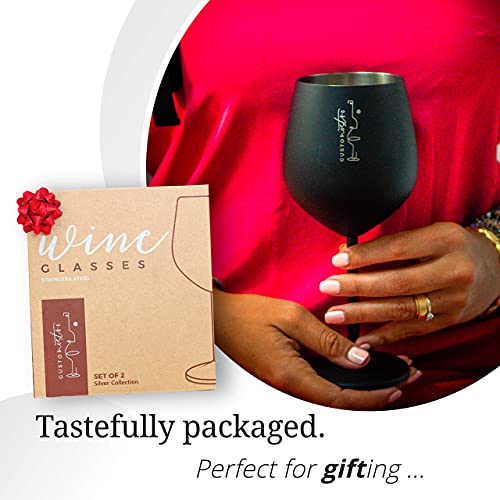 Weingläser mit Stiel aus Edelstahl, 540ml, Elegante Kelche Schwarz, 2er Pack