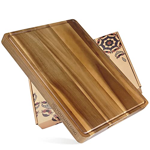 YOUSUNLONG Schneidebrett aus Akazienholz - 3.8cm dick mit Juice Groove und Griffen - 50.8 x 40.6 cm große Schneidebretter - Anti-Rutsch-Matten Dickes nachhaltiges Küchen-Schneidebrett - Geschenkpapier