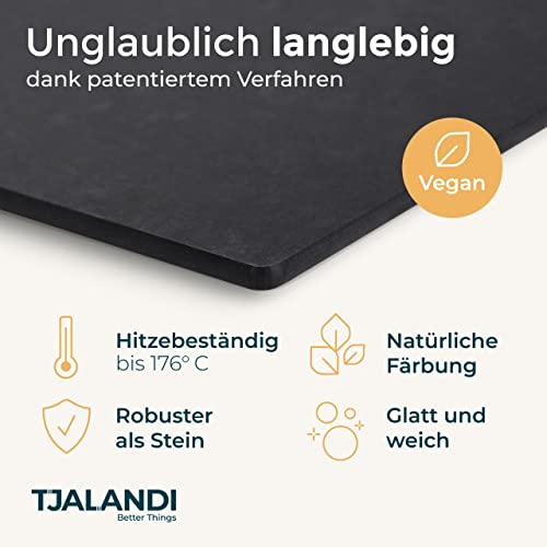TJALANDI Schneidebrett Holz & Papierfaser Spülmaschinenfest I 41x27 Schneidebrett Groß als Servierbrett und Hackbrett, Antibakterielles Küchen-Brett - 100% Recycelt - Holzbrett neu gedacht (Schwarz)