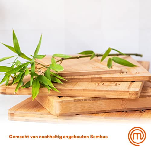 MasterChef Schneidebrett Holz, Holzbrett Küche aus Bambus, für Fleisch, Schinken, Brot, Käse, mit Saftrille und Anschlagkante, Natürlich, Nachhaltig, Spülmaschinenfest