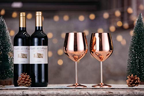 D L D Zweiteiliges Weinglas Set Kupfer, Rotweinglas, Edelstahl gebürstet, Rosegold ,500ml.