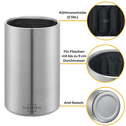 SILBERTHAL Weinkühler Edelstahl Doppelwandig, Aktive Kühlung mit Kühlmanschetten