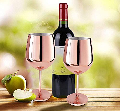 D L D Zweiteiliges Weinglas Set Kupfer, Rotweinglas, Edelstahl gebürstet, Rosegold ,500ml.