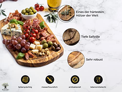 SOLTAKO Olivenholz Schneidebrett, Holzbrett, Servierbrett, Steakbrett, Käsebrett