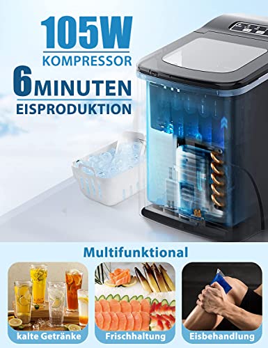 Eiswürfelmaschine, FREE VILLAGE Klein Eiswürfelbereiter, 9 Hohlkegel Eiswürfel/6-10 Minuten