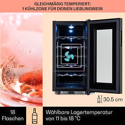 Klarstein Weinkühlschrank, Getränkekühlschrank Schmal, 1 Zone Kühlschrank mit Glastür