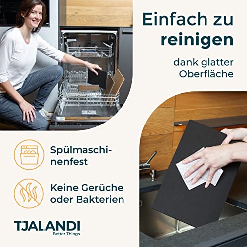 TJALANDI Schneidebrett Holz & Papierfaser Spülmaschinenfest I 41x27 Schneidebrett Groß als Servierbrett und Hackbrett, Antibakterielles Küchen-Brett - 100% Recycelt - Holzbrett neu gedacht (Schwarz)