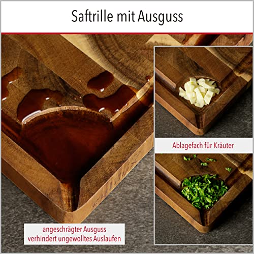 CULILUX¨ Gourmet Schneidebrett L Stirnholz Akazie 2-seitig 35 x 25 x 2.5 cm mit Saftrille antiseptisches Hirnholz Holzbrett als Schneidbrett und zum Servieren