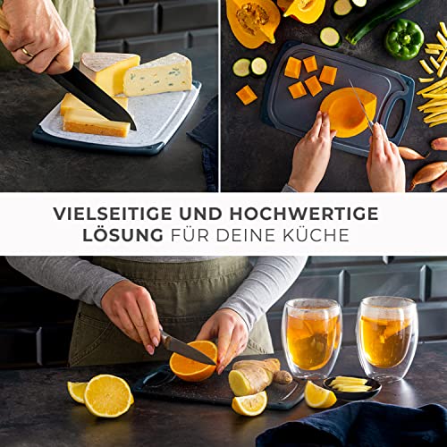 Exitoso Schneidebrett 3er Set Saftrille - Schneidebrett spülmaschinenfest Brettchen rutschfest - Marmoroptik dunkel Schneidebrett Kunststoff BPA frei Schneidebretter Kunststoff groß Schneidebrett Set
